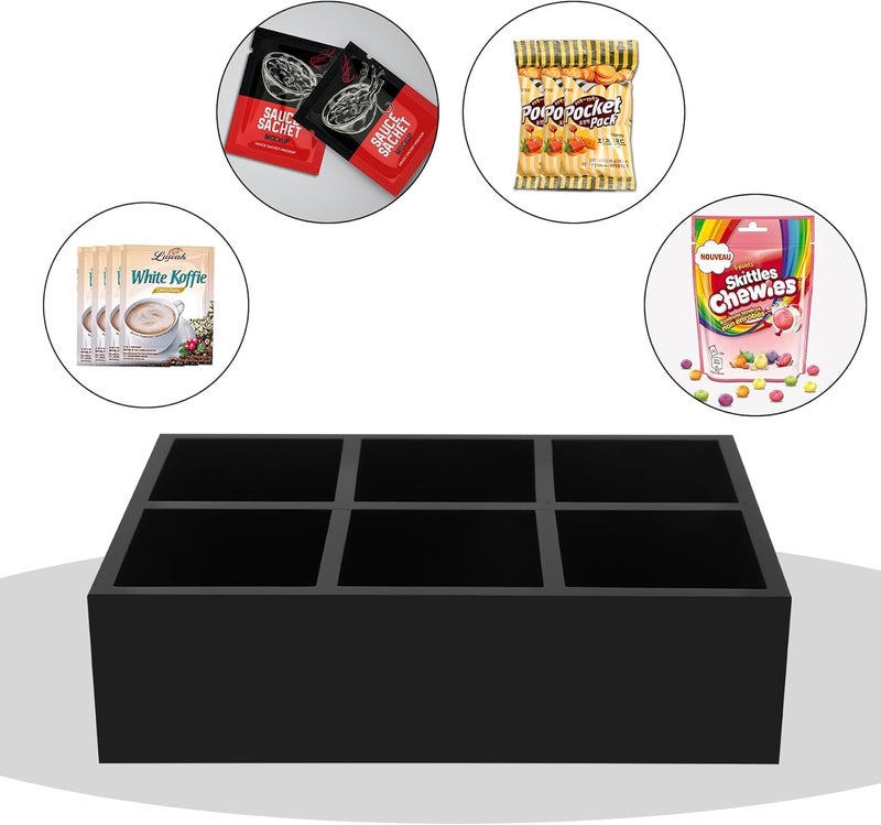 HymoConn Tea Bag Box Wood Black 6 Compartments Tea Bag Organizer Drawer Storage, Large Capacity Sugar Packet Holder for Coffee Station,Sweeteners, Condiment Organizer - Image 5